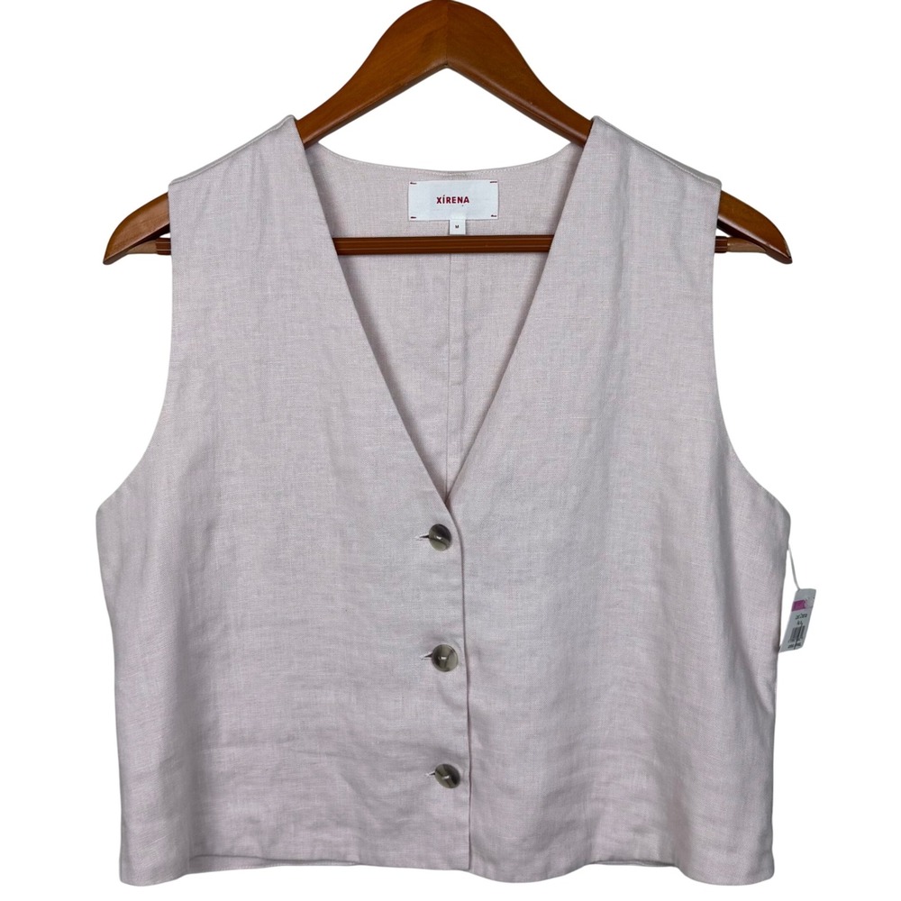 Xirena Vida Linen Vest Top Button Front Sleeveless Crop Pink Blush Womens Medium